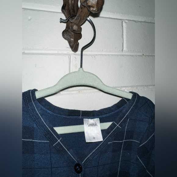 SMASH + TESS - the Mini PRESENT Romper - Tartan Plaid BLUE - 2T - GUC - Picture 3 of 5